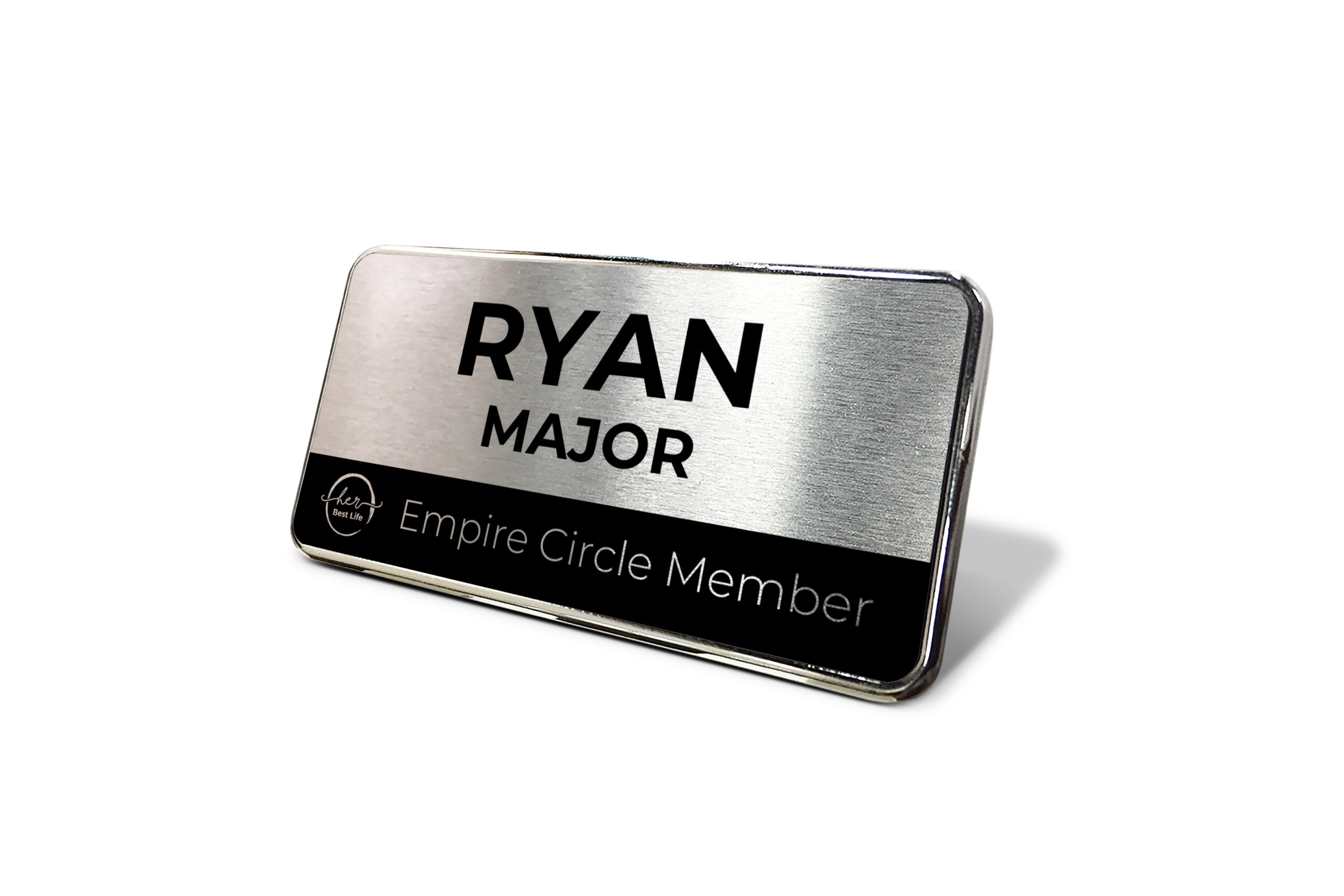Framed Name Tag-Her Best Life | Silver Black 1.5x3 Name Tag